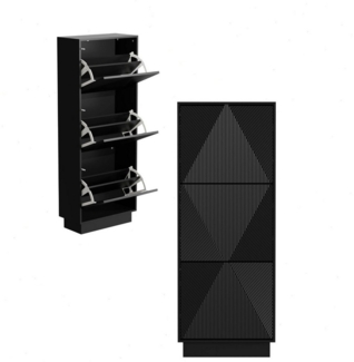 UEV Schuhschrank mit 3 Klappen Schuhregal hoch schmal (Schuhkommode,Anti-Kipp-Vorrichtung für Eingangsbereich, Modern Schuhaufbewahrung mit Oberplatte Platzsparend) Trennwände verstellbar und abnehmbar für verschiedene Schuhtypen