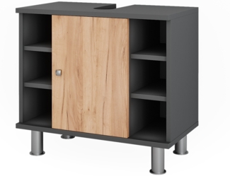 Vicco Waschbeckenunterschrank Anthrazit/Goldkraft Eiche 60x54 cm mit 6 Ablage, Fynn