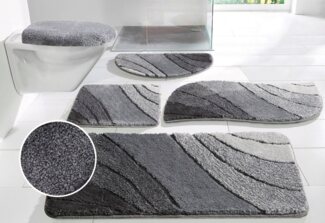my home Badematte Josie, Badvorleger, Badezimmer Teppich, Höhe 20 mm, rutschhemmend beschichtet, fußbodenheizungsgeeignet, schnell trocknend, strapazierfähig, Polyester, rechteckig, 3-tlg. Hänge-WC Set, Badteppich, Badematten, rechteckig, rund & als 3-...