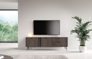 MOEBLO TV-Board RTV LARON 195 2d2s (Schwarz & Eiche Dunin, modernes Lowboard im Industrial & Japandi Design mit Metallfüßen, geriffelter Zierleiste und großzügigem Stauraum, Lowboard Fernsehtisch TV Bank TV Tisch Fernseher Tisch TV Möbel), (BxHxT): 195...