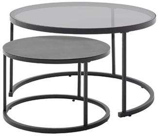 Satztisch >CHESTER< (2er-Set) schwarz, Metall/ Glas - 74/42/74 cm + 55/35/55 cm (BxHxT)