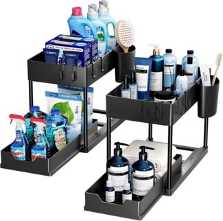 Puricon 2 Set Unter Waschbecken Regal 2 Etagen Küchenregal Schwarz
