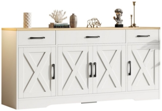 HAUSS SPOLE Sideboard Multifunktionsschrank Wohnzimmer-Esszimmerschrank mit Dekoration weiß (Wohnzimmerschrank, Aufbewahrungsschrank, Buffetschrank, Holzanrichte, 1 St, 4 Türen, 3 Schubladen), mit dreidimensionalen X-förmigen Linien