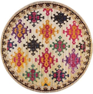benuta Teppich Casa, rund, Höhe: 11 mm, Teppich Wohnzimmer, Esszimmer, Schlafzimmer, Flur, Farbenfroh, Retro