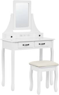 Schminktisch mit rechteckigem Spiegel Hocker 5 Schubladen weiß RAYON