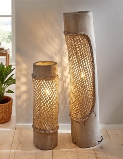 Stehlampe "Artesania" 100 cm hoch aus Holz & Weide, grau, Bodenlampe, Deko Standleuchte