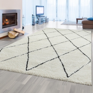 TeppichHome24 Teppich Eleganter Teppich mit Rautenmuster in Schwarz und Weiß, rechteckig, Höhe: 30 mm