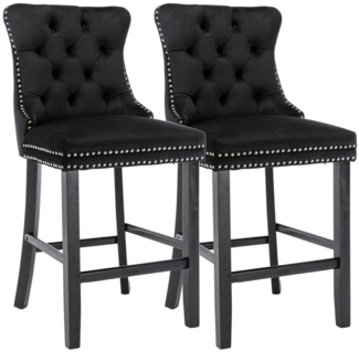 SeedWave Barhocker Mit Rückenlehne, 2er-Set Samt Barstuhl mit Verstellbaren Schrauben, Polsterhocker inkl. 4 Holzfüße mit Fußstütze, Nieten und Knopf-Design