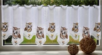 Stickereien Plauen Scheibengardine Eulen, Stangendurchzug (1 St), transparent, Voile