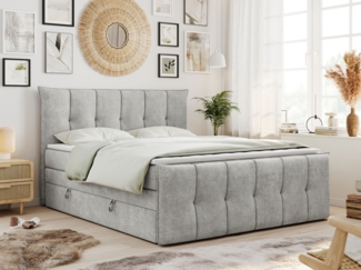 Boxspringbett KING DE LUX - 7-Zonen Matratze - PREMIUM-11-KING - 180x200cm - Hellgrau Stoff - H3
