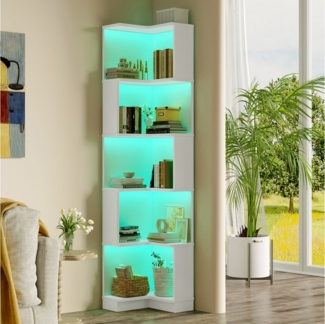 Furnishings Home Bücherregal Eckbücherregal mit LED Farbwechsel, Fernbedienung, 5 Regale, 1-tlg, Starke Struktur und hohe Tragfähigkeit 63.5 x 45 x 175cm Weiß