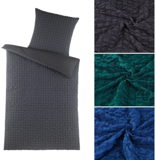 Visaggio Bettwäsche Seersucker Bettbezug Set Quadrat Gestreift, Seersucker, 2 teilig, Pflegeleicht, kühlend, Sommer Bettwäsche