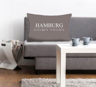 queence Dekokissen Hamburg, Kissenhülle,Hamburg Schriftzug,Koordinaten,Stadtmotiv,Urban,Maritim