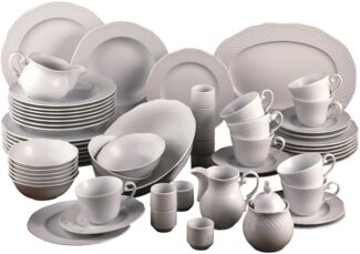 CreaTable 16072 Kombiservice Arianne für 8 Personen + Uni, Porzellan, weiß (1 Set, 61-teilig)