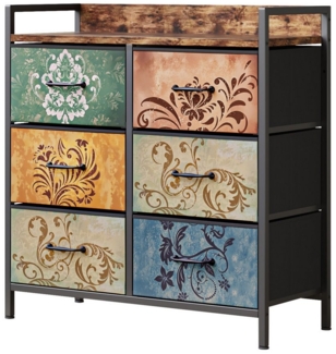 Mondeer Kommode Schubladenschrank, mit 6 Blumenstoff Schubladen aus Vliesstoff, mit Metallrahmen