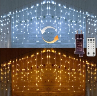XERSEK LED-Lichtervorhang Eisregen LED Lichtervorhang 5/10/15m Lichterkette Dekoleuchte Timer, Dimmbar Speicherfunktion IP44 Anschließbar Warmweiß 8 Lichtmodi