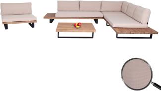 Garten-Garnitur mit Sessel HWC-H54, Lounge-Set Sofa, Spun Poly Akazie Holz FSC® Aluminium ~ hellbraun, Polster beige