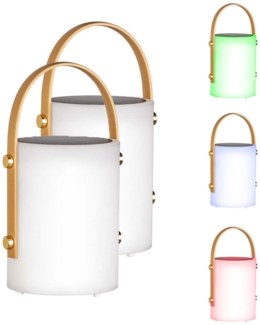 2er Set RGB LED Solar Tischleuchte, Fernbedienung, dimmbar, USB