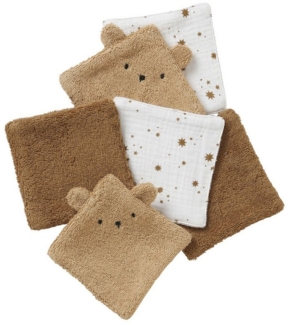 vertbaudet Waschlappen 6er-Pack Waschlappen mit Aufbewahrungsbeutel BÄR