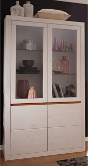 Lomadox Vitrine WILSON-69 in weiß Kiefer Massivholz, Softclose, B/H/T: ca. 110,5/190/42 cm