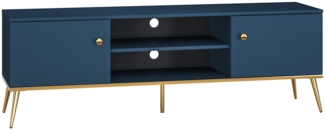 TV Lowboard in dunkelblau mit goldfarbenen Griffen und Füßen MONTPELLIER-131, B/H/T ca. 160/54/40 cm