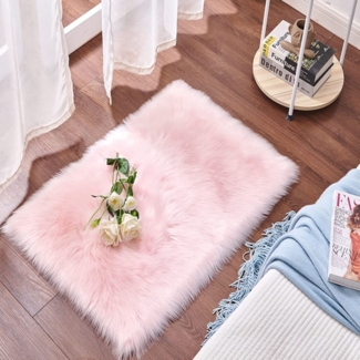 Flauschiger Teppich aus Kunstfell Kunstteppich Kunstpelz 60x90cm Rutschfest Rosa