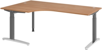 bümö Eckschreibtisch höhenverstellbar 200x120 cm in Nussbaum, Metallgestell in graphit/alu - Schreibtisch groß, Bürotisch höhenverstellbarer, Büroschreibtisch & Computertisch PC Tisch Büro, X82-N-GC