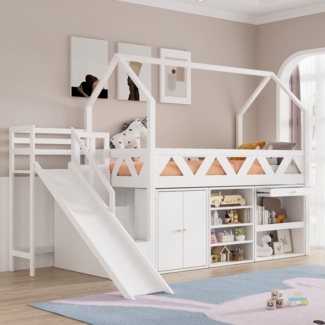 Odikalo Kinderbett Einzelbett mit Rutsche und magnetischer Tür,ohne Matratze weiß,90*200