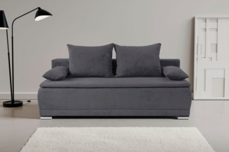 WERK2 Schlafsofa Biggi komfortabel & elegant, Schlaffunktion, Bettkasten, Breite 206 cm, inkl. losen Kissen, Struktur weich ASTON, dunkelgrau