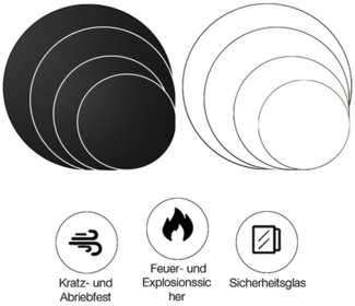 Melko Glastisch Kaminglas Bodenplatte Rund ESG Sicherheitsglas Klarglas od Schwarz (Stück), ESG Sicherheitsglas