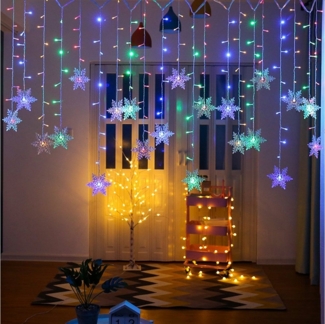 Sunicol LED-Lichterkette LED Lichtervorhang Lichterkette, Schneeflocke Weihnachtendeko, 8 Modi,wasserdicht,Timer