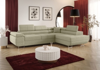 Ecksofa Schlafsofa Sofa MONARO Stoff Quelle Latte Ottomane Rechts