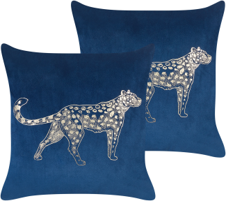 Kissen 2er Set Tiermuster MARULA Samtstoff 45 x 45 cm Marineblau