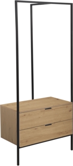 trendteam smart living - Jody - Garderobenständer mit 2 praktischen Schubladen - Eiche/Schwarz - Kompakter Kleiderständer - (BxHxT) 85 x 190 x 47 cm - Freistehende Garderobe mit Metallgestell