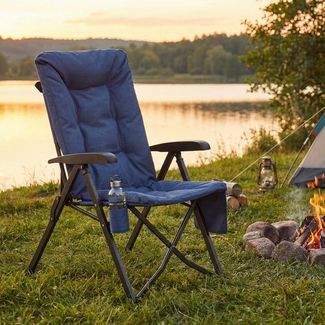 SONGMICS Campingstuhl, verstellbare Rückenlehne 95°-150°, 6 cm Polsterung, Tragetasche, Angeln, Garten, Camping, blau