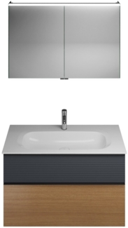 Burgbad FIUMO Waschtisch Set mit Spiegelschrank 102 cm breit, Anthrazit/Braun, Waschbecken Gussmarmor Weiß