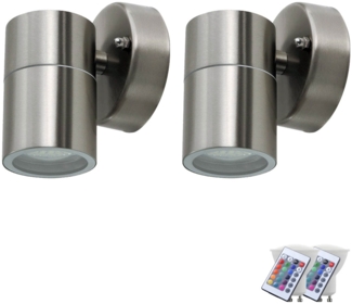 2x RGB LED Wandleuchte, Edelstahl, Glas, H 11,8 cm