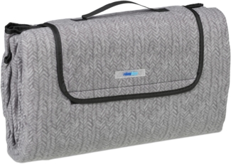 Relaxdays XXL Picknickdecke, 200x200 cm, Fleece Stranddecke, Muster, wärmeisoliert, wasserdicht, mit Tragegriff, grau
