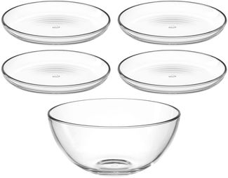 LEONARDO Schale Schalen-/Teller-Set, 5er Set CUCINA, 4x Ø 18 cm & 1x Ø 21,5 cm, Glas, (Set, 5-tlg), Spülmaschinengeeignet