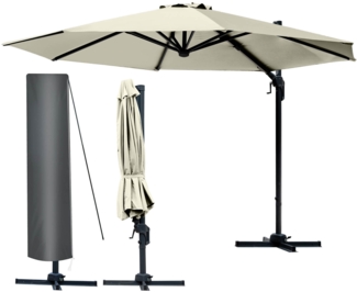 BRAST Alu Sonnenschirm Ampelschirm Ø300cm Beige Schützhülle UV-Schutz 50+ wasserabweisend drehbar & höhenverstellbar