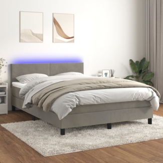 vidaXL Boxspringbett mit Matratze & LED Hellgrau 140x190 cm Samt 3134279