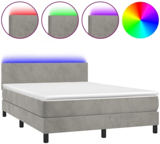 vidaXL Boxspringbett mit Matratze & LED Hellgrau 140x190 cm Samt 3134279