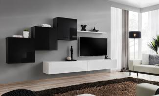 Hängende Wohnwand Switch X in Schwarz und Weiß 330 x 150 cm 6-teilig