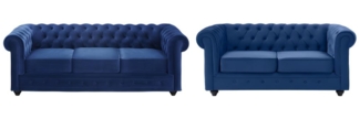 Vente-unique - Couchgarnitur 3+2 - Samt - Dunkelblau - CHESTERFIELD