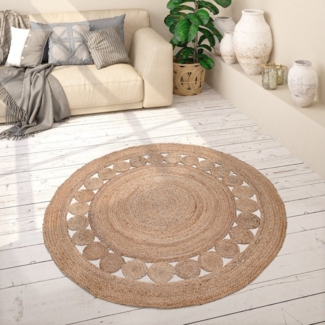 Paco Home Teppich Viborg 593, rund, Höhe: 13 mm, Jute, Modern, Boho, Ethno, Handgefertigter Natur-Teppich