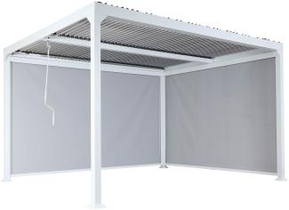 Alu Pergola HWC-L41 mit 2x Seitenwand, Lamellen-Pavillon, stabiles 8cm-Metall-Gestell 3x3,7m ~ weiß