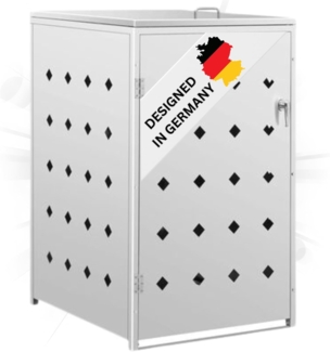 DELUKE® 1er Mülltonnenbox SOGI Edelstahl 69x115x77,5cm silber Mülltonnenverkleidung für 1 Tonne 240L Müllbox aus Metall Mülltonnenschutz Mülltonnendach