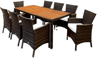 Casaria Poly Rattan Sitzgruppe Garten 8 Breite Stühle 7cm Auflagen Gartentisch Akazie Holz Gartenmöbel Set Braun