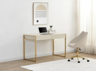 Vente-unique - Schreibtisch mit 2 Schubladen - MDF & Metall - Beige & Goldfarben - MASON von Pascal Morabito