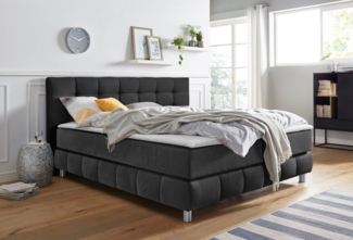 andas Boxspringbett Salo XXL, in Samtoptik oder Struktur, 6 Breiten in Überlänge 220cm, 4 Härtegrade